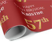 57e verjaardag: Elegant, Rood, Faux Gold Look Cadeaupapier (Rol Hoek)