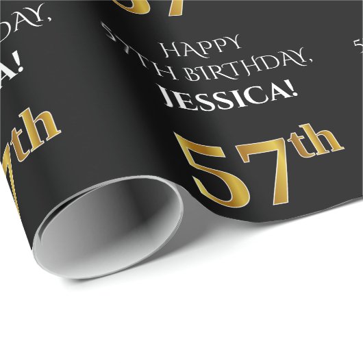 57e verjaardag: Elegant, zwart, Faux Gold look Cadeaupapier (Rol Hoek)