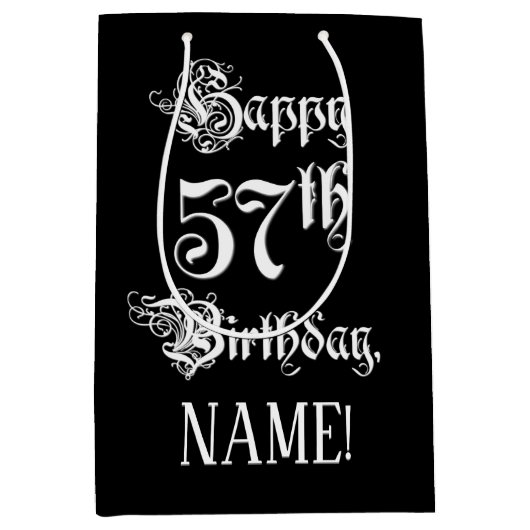 57e verjaardag: Fancy, elegant script + aangepaste Medium Cadeauzakje (Voorkant)