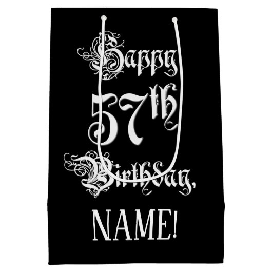 57e verjaardag: Fancy, elegant script + aangepaste Medium Cadeauzakje (Achterkant)