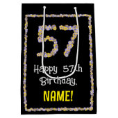 57e verjaardag: Floral Flowers Number, Custom Name Medium Cadeauzakje (Achterkant)