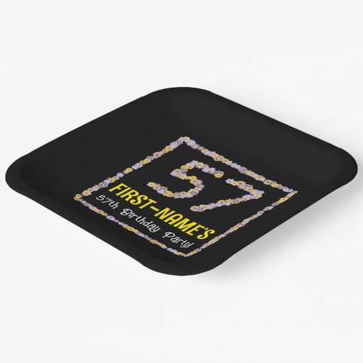 57e verjaardag: Floral Flowers Number, Custom Name Papieren Bordje (Gebogen)