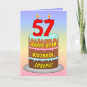 57e verjaardag — Fun Cake & Candles, w/ Eigen naam Kaart (Voorkant)