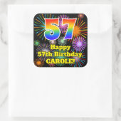57e verjaardag: Fun Fireworks Kijk, regenboog # 57 Vierkante Sticker (Tas)