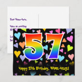 57e verjaardag: Fun Hearts Pattern, Regenboog 57 Briefkaart (Voorkant / Achterkant)