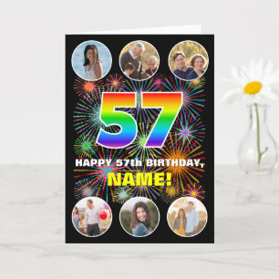 57e verjaardag: Fun Rainbow #, aangepaste naam & f Kaart