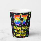 57e verjaardag: Fun Stars Pattern en Rainbow 57 Papieren Bekers (Achterkant)