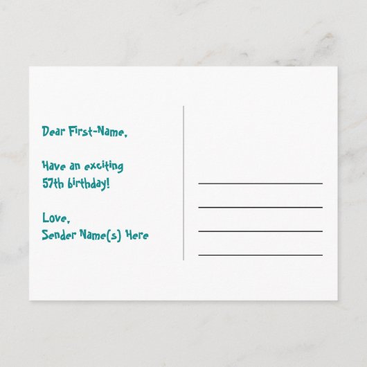 57e verjaardag: Fun Stars Pattern, Rainbow 57, Naa Briefkaart (Achterkant)