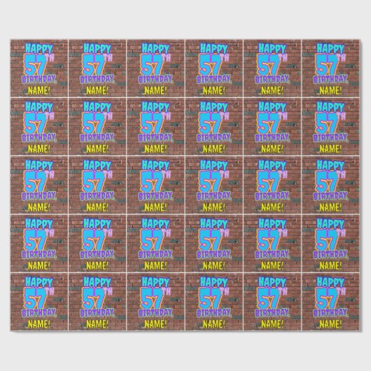 57e verjaardag: Fun, Urban Graffiti geïnspireerd K Cadeaupapier (Vlak)