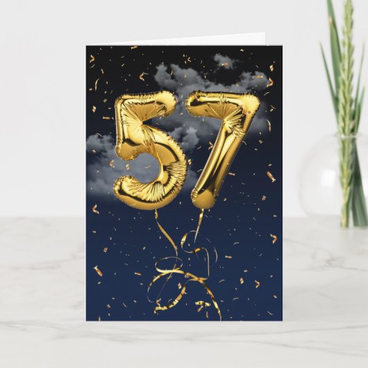 57e verjaardag Gold Mylar ballon en Confetti Card Kaart (Voorkant)
