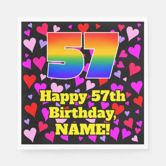 57e verjaardag: Heatpatroon liefhebbend, regenboog Servet (Voorkant)