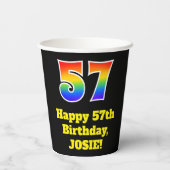 57e verjaardag: Kleurrijk, Leuk, Spannend, Regenbo Papieren Bekers (Achterkant)