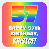57e verjaardag: kleurrijk, vun regenboogpatroon #  vierkante sticker (Voorkant)