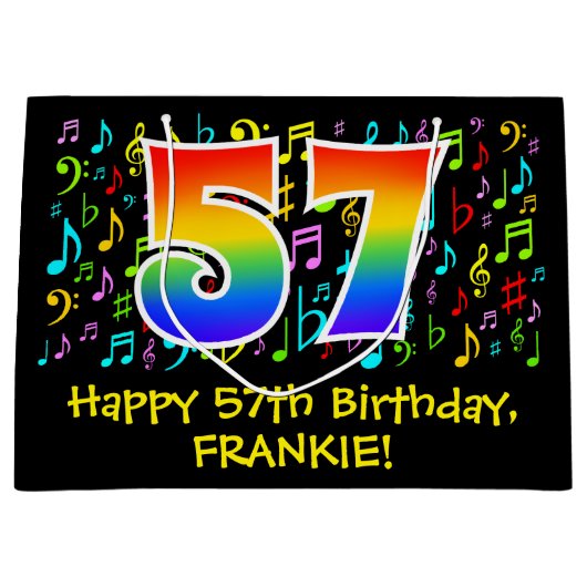 57e verjaardag - Kleurrijke muzieksymbolen, Rainbo Groot Cadeauzakje (Voorkant)