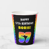 57e verjaardag: kleurrijke regenboog # 57, Naam va Papieren Bekers (Achterkant)