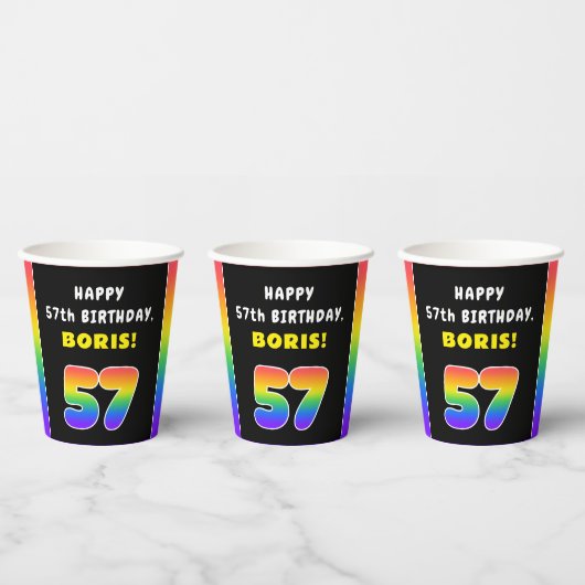 57e verjaardag: kleurrijke regenboog # 57, Naam va Papieren Bekers (Multi)