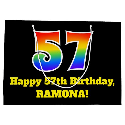 57e verjaardag ~ Leuk, Kleurrijk, Levendig, Regenb Groot Cadeauzakje (Achterkant)