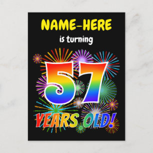 57e verjaardag - Leuk vuurwerk, Rainbow Look "57" Briefkaart