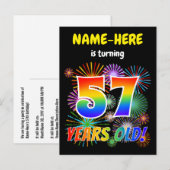 57e verjaardag - Leuk vuurwerk, Rainbow Look "57" Briefkaart (Voorkant / Achterkant)