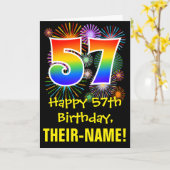 57e verjaardag: leuk vuurwerkpatroon + regenboog 5 kaart (Gele Bloem)