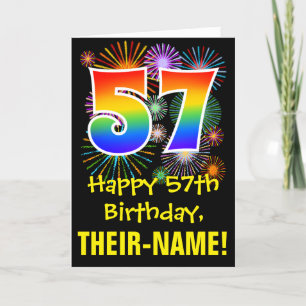 57e verjaardag: leuk vuurwerkpatroon + regenboog 5 kaart