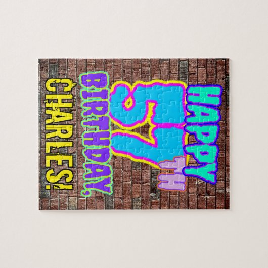 57e verjaardag ~ Leuke, door graffiti geïnspireerd Legpuzzel (Horizontaal)