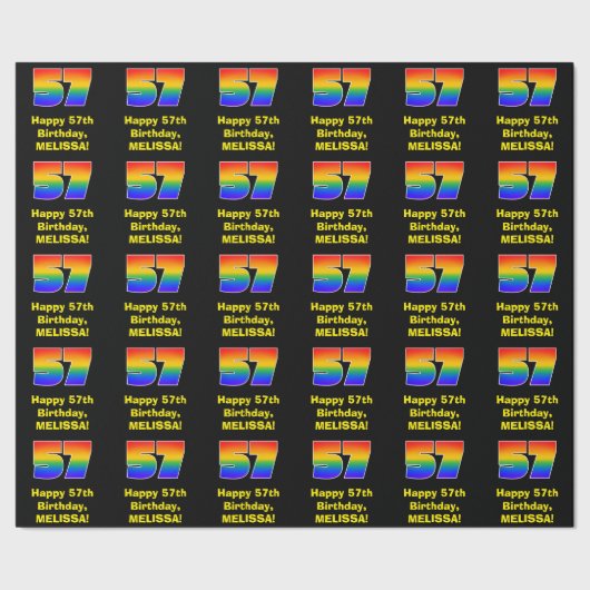 57e verjaardag: Leuke, kleurrijke regenboog geïnsp Cadeaupapier (Zoom)