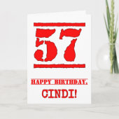 57e verjaardag: leuke, rode rubberen stempel geïns kaart (Voorkant)