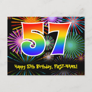 57e Verjaardag – Leuke Vuurwerk Patroon + Regenboo Briefkaart