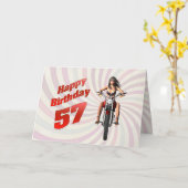 57e verjaardag met een motormeisje kaart (Gele Bloem)