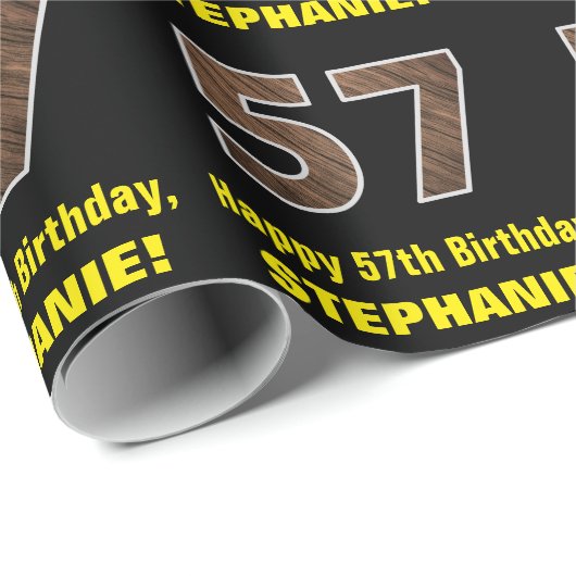 57e verjaardag: Naam & Faux Hout Grain Pattern "57 Cadeaupapier (Rol Hoek)