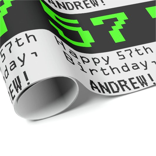 57e verjaardag - Nerdy / Geeky Style "57" en naam Cadeaupapier (Rol Hoek)