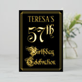 57e verjaardag Partij — Fancy Manuscript & de Naam Folie Uitnodiging (Staand Voorkant)