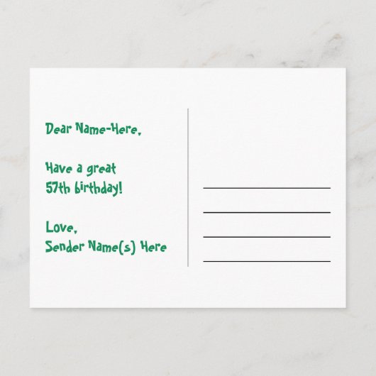 57e verjaardag: Pink Stripes & Hearts, Rainbow 57 Briefkaart (Achterkant)