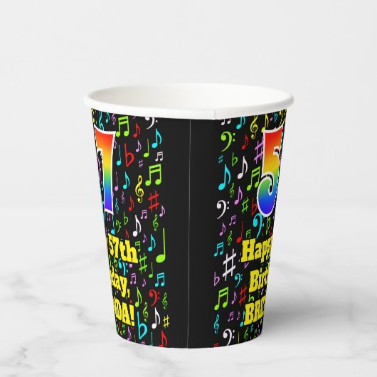 57e Verjaardag: Plezier Muzieknoten Patroon, Regen Papieren Bekers (Rechts)
