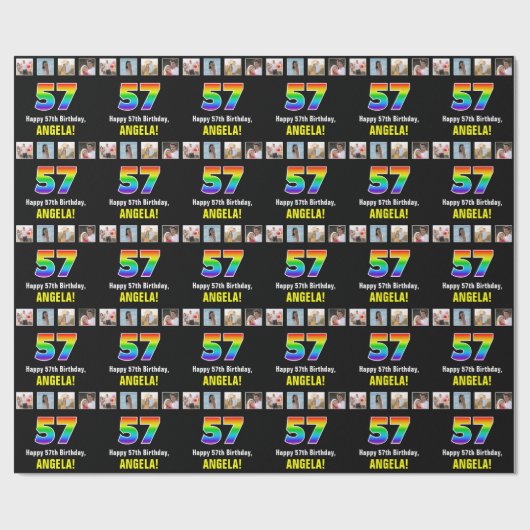 57e verjaardag: Regenboog "57"; Aangepaste foto's Cadeaupapier (Vlak)