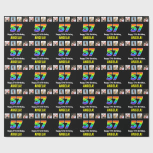 57e verjaardag: Regenboog "57"; Aangepaste foto's  Cadeaupapier