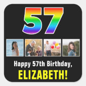 57e verjaardag: Regenboog "57"; Aangepaste foto's  Vierkante Sticker (Voorkant)