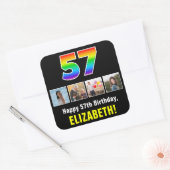 57e verjaardag: Regenboog "57"; Aangepaste foto's  Vierkante Sticker (Envelop)