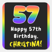 57e verjaardag: Regenboogspectrum # 57, Aangepaste Vierkante Sticker (Voorkant)