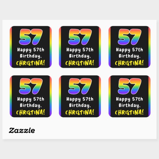 57e verjaardag: Regenboogspectrum # 57, Aangepaste Vierkante Sticker (Vel)