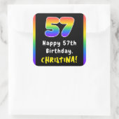 57e verjaardag: Regenboogspectrum # 57, Aangepaste Vierkante Sticker (Tas)