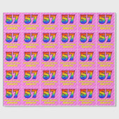57e verjaardag: roze strips & harten, regenboognr. cadeaupapier (Vlak)