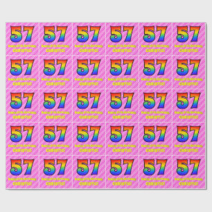 57e verjaardag: roze strips & harten, regenboognr. cadeaupapier