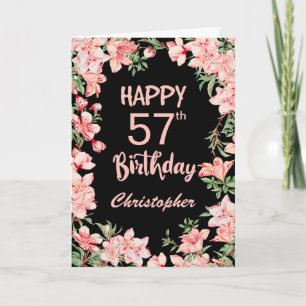 57e verjaardag Roze Waterverf Floral Black Kaart