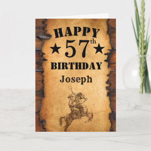 57e verjaardag Rustic Country Western Cowboy Horse Kaart