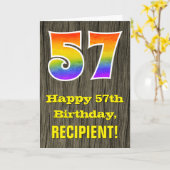 57e verjaardag: Rustieke Faux Wood Look, Regenboog Kaart (Gele Bloem)