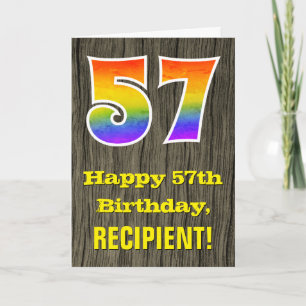 57e verjaardag: Rustieke Faux Wood Look, Regenboog Kaart