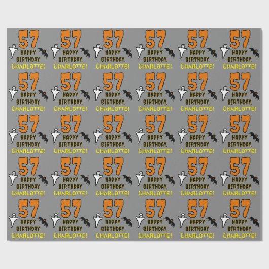 57e verjaardag: Spooky Halloween Theme, Aangepaste Cadeaupapier (Vlak)