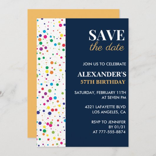 57e verjaardag uitnodigingen Save the date Confett (Voorkant / Achterkant)
